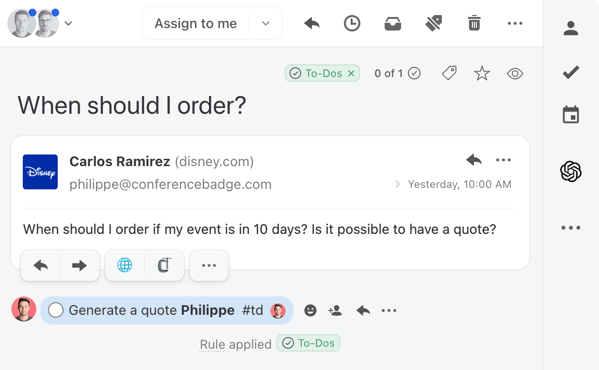 Result showing to-do label