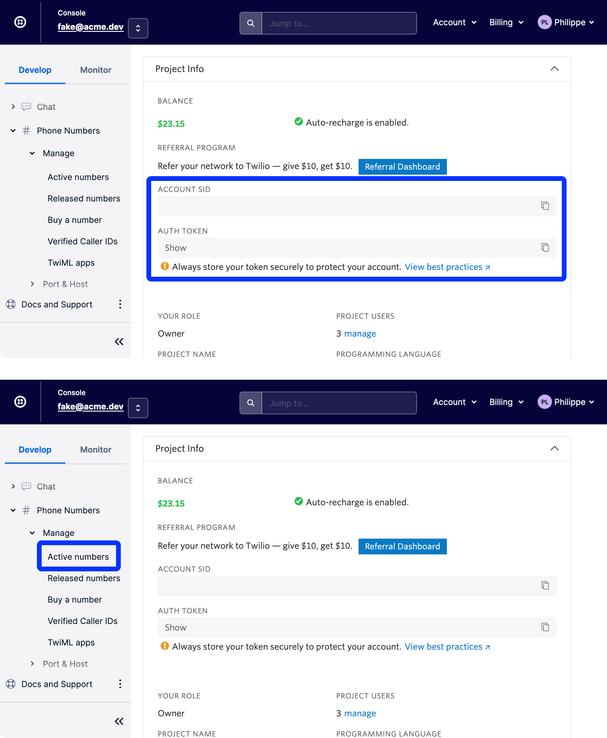 Image showing how to import an SMS Twilio account