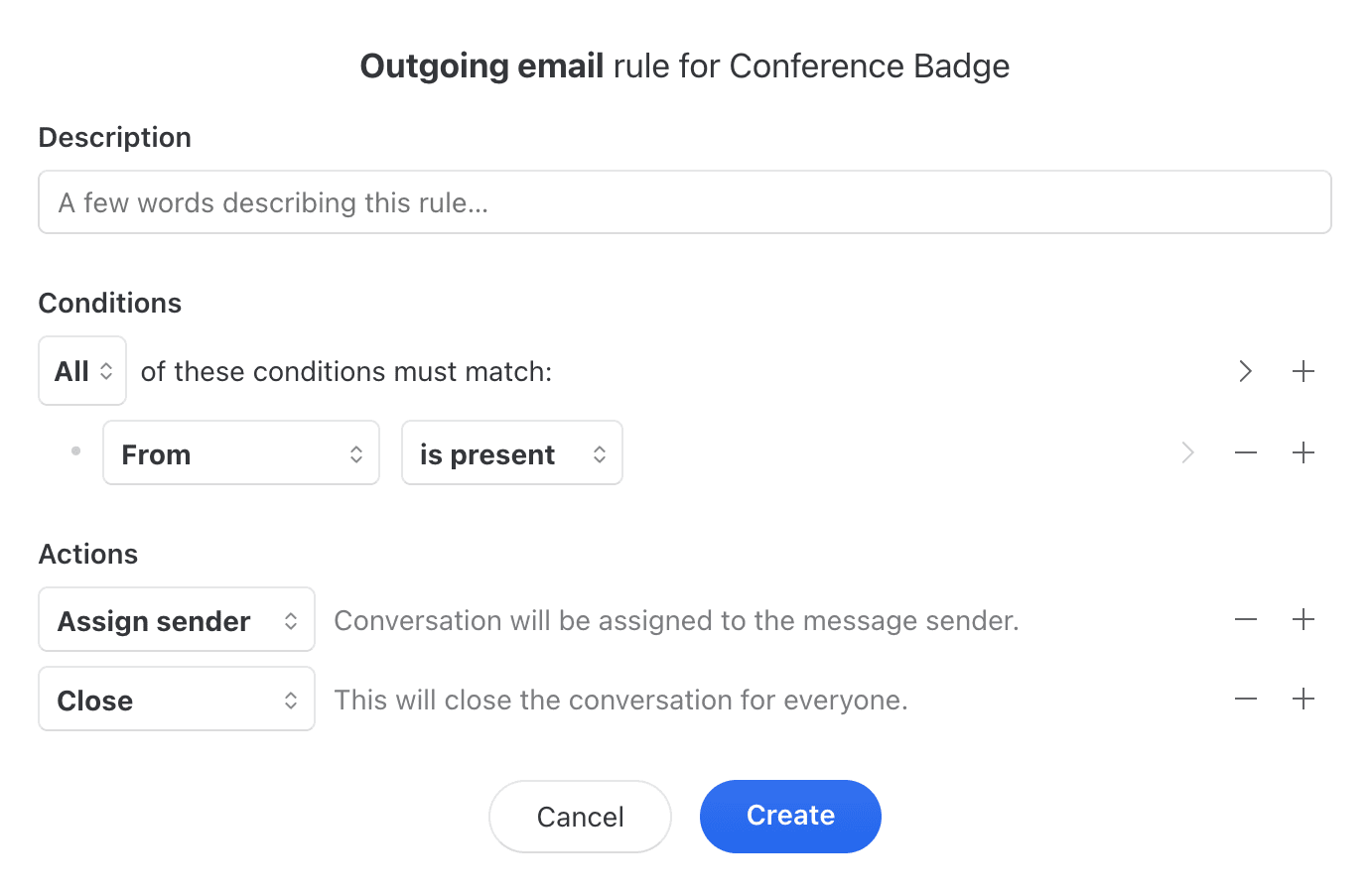 Outgoing email rule to auto-assign sender