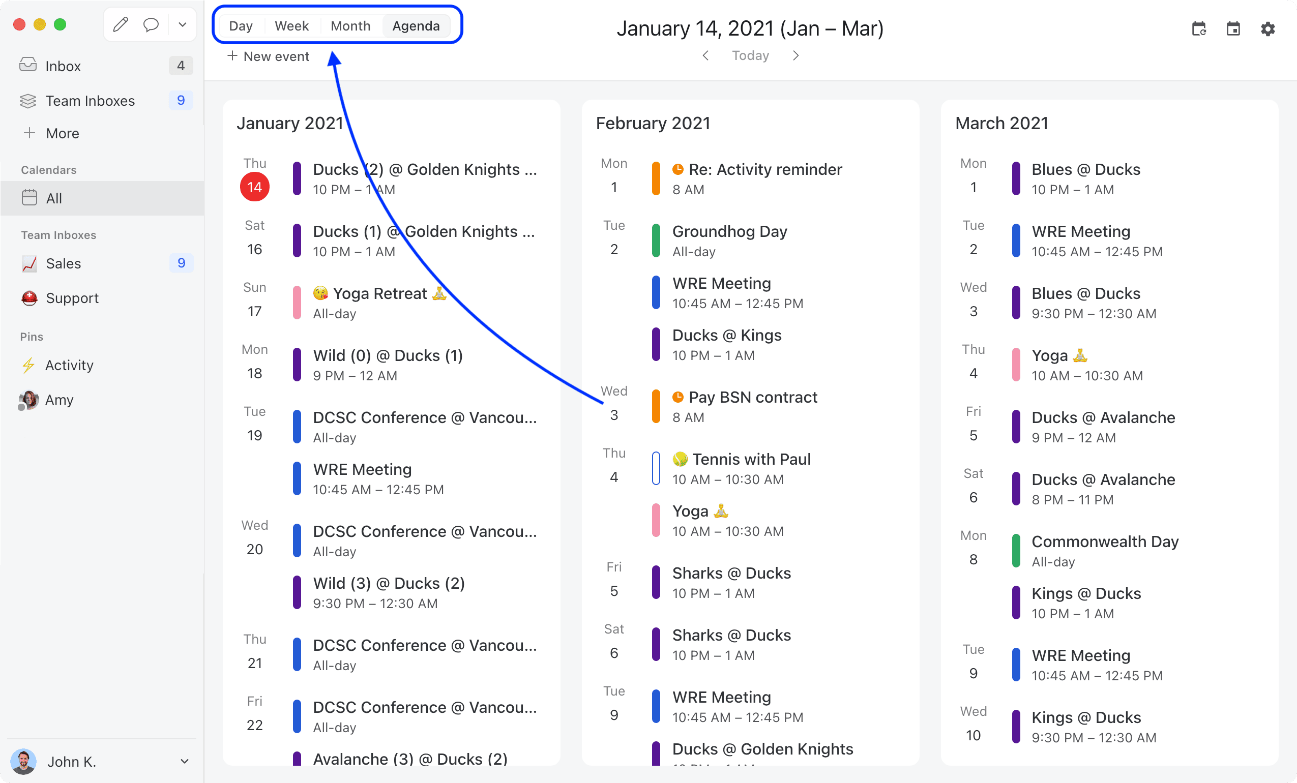 Choose from four calendar views