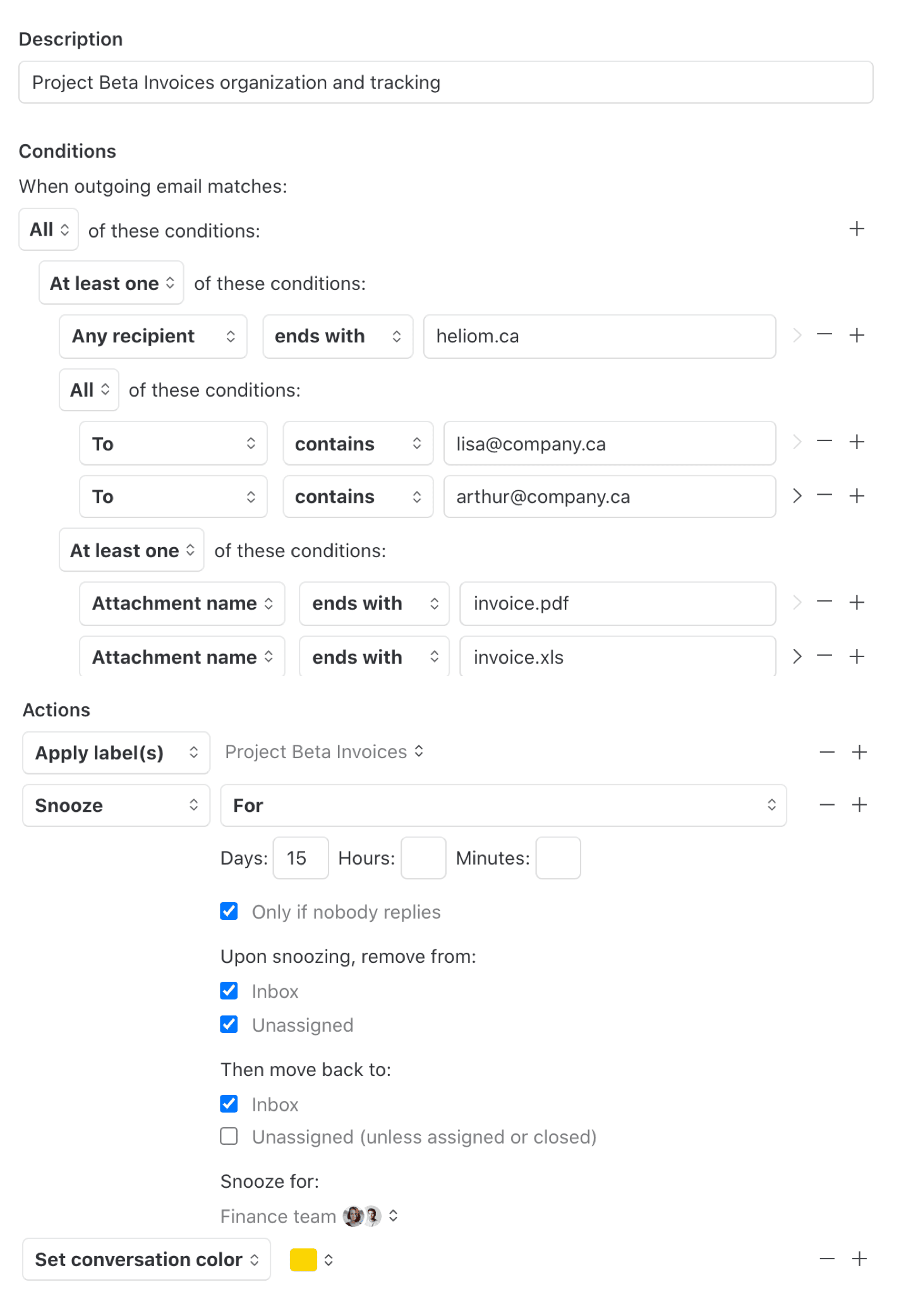 Nested conditions for invoice tracking