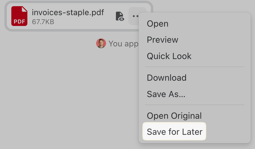 Save for later an attachment