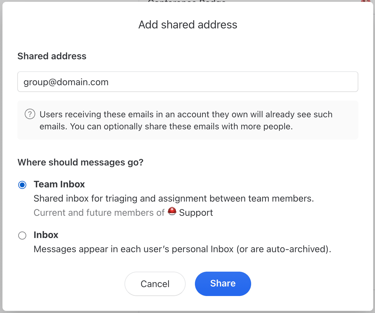 Shared address delivery options