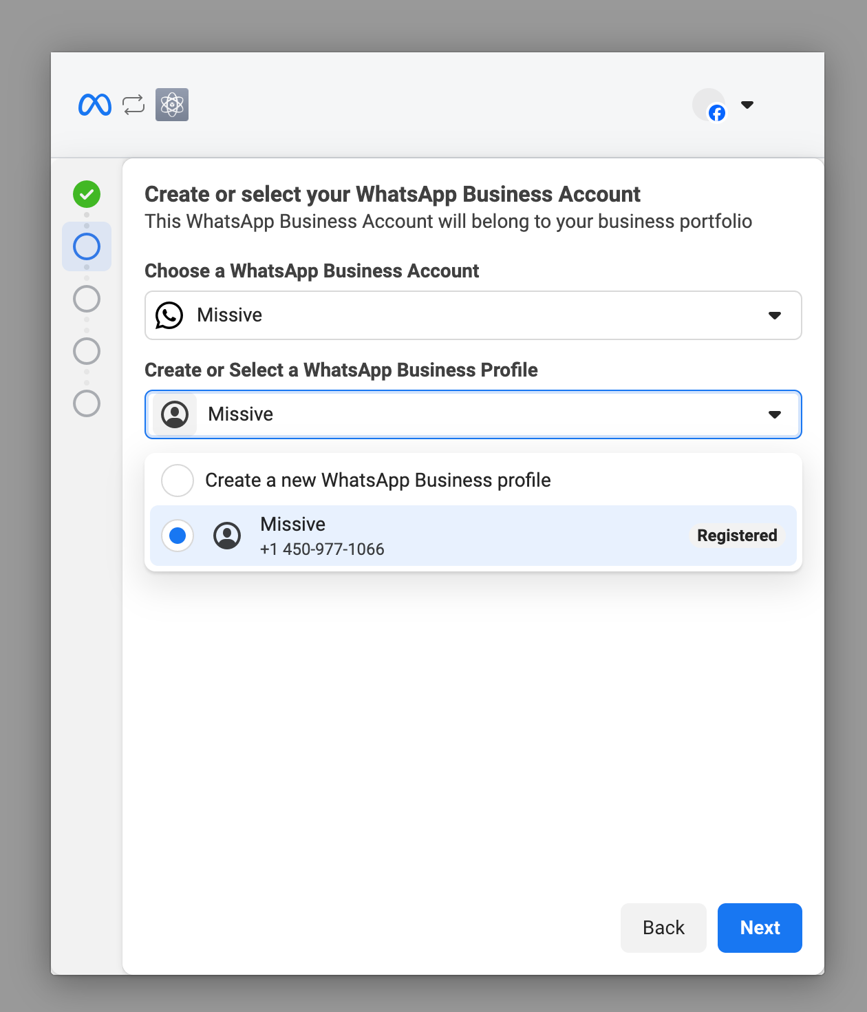 Select WhatsApp Business Account