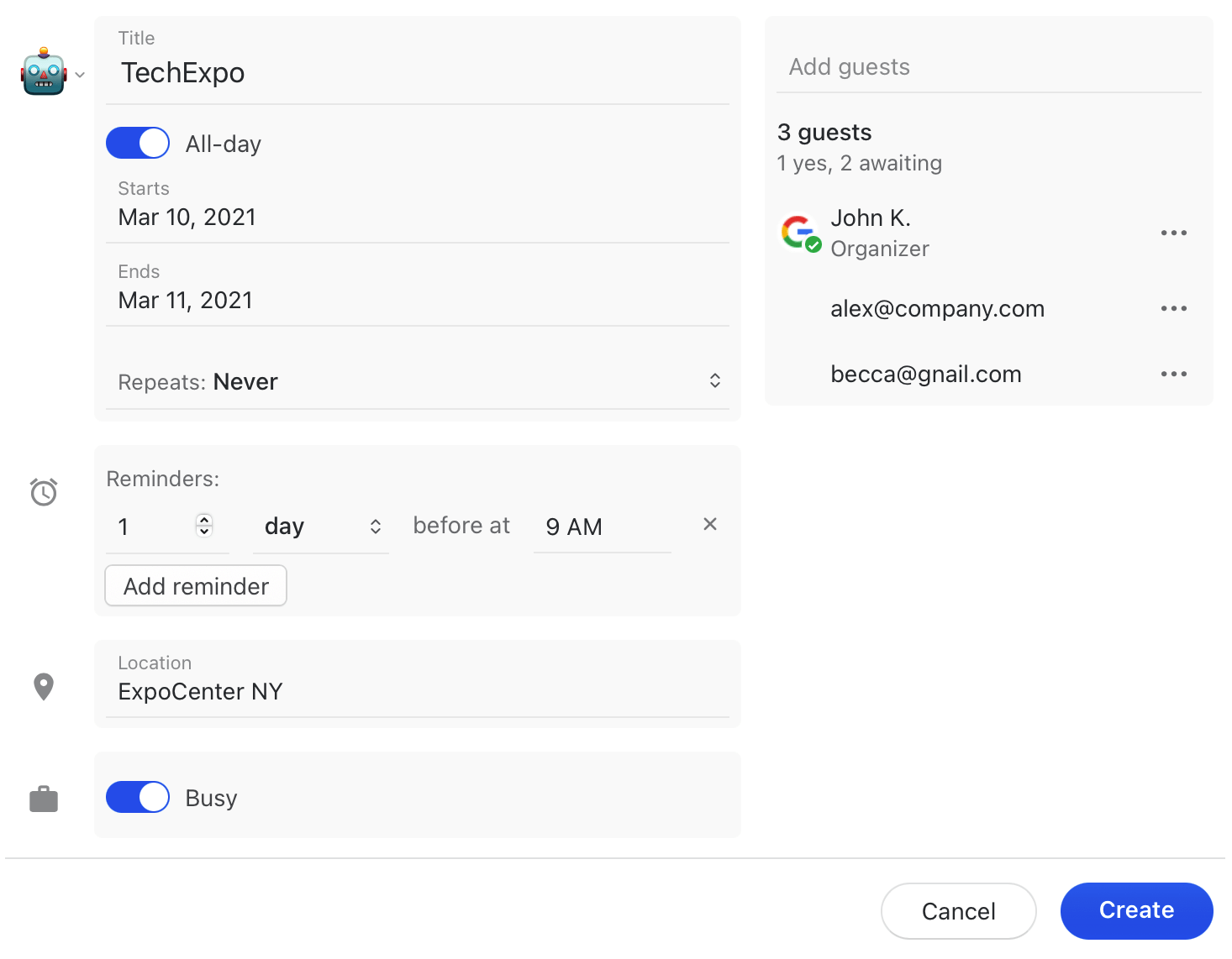 Create new events from Missive