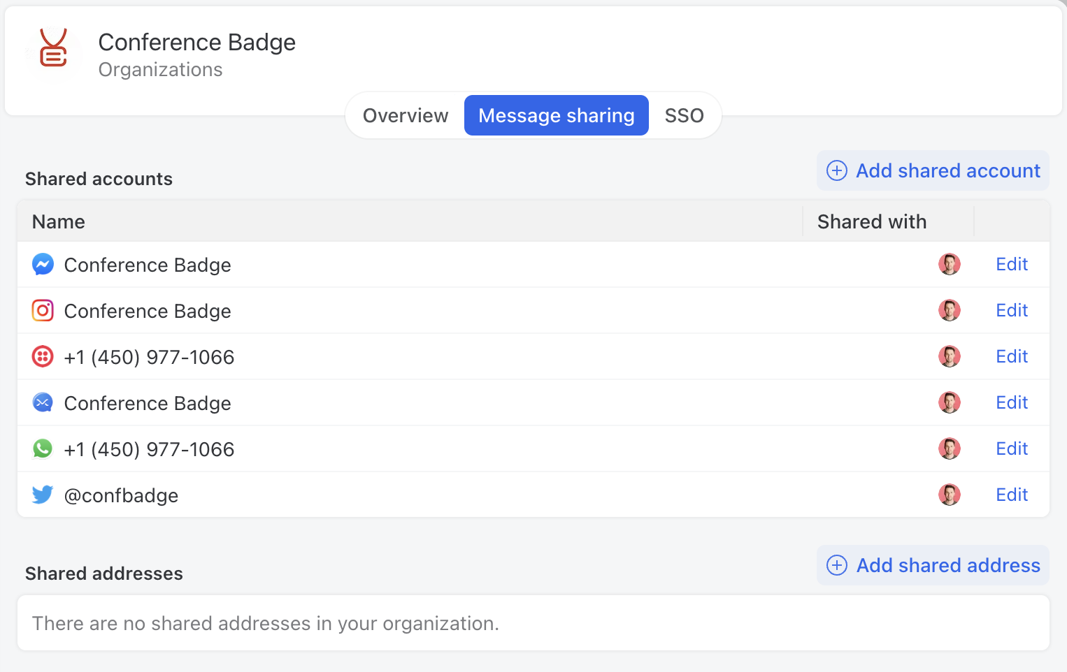 Shared accounts and shared addresses