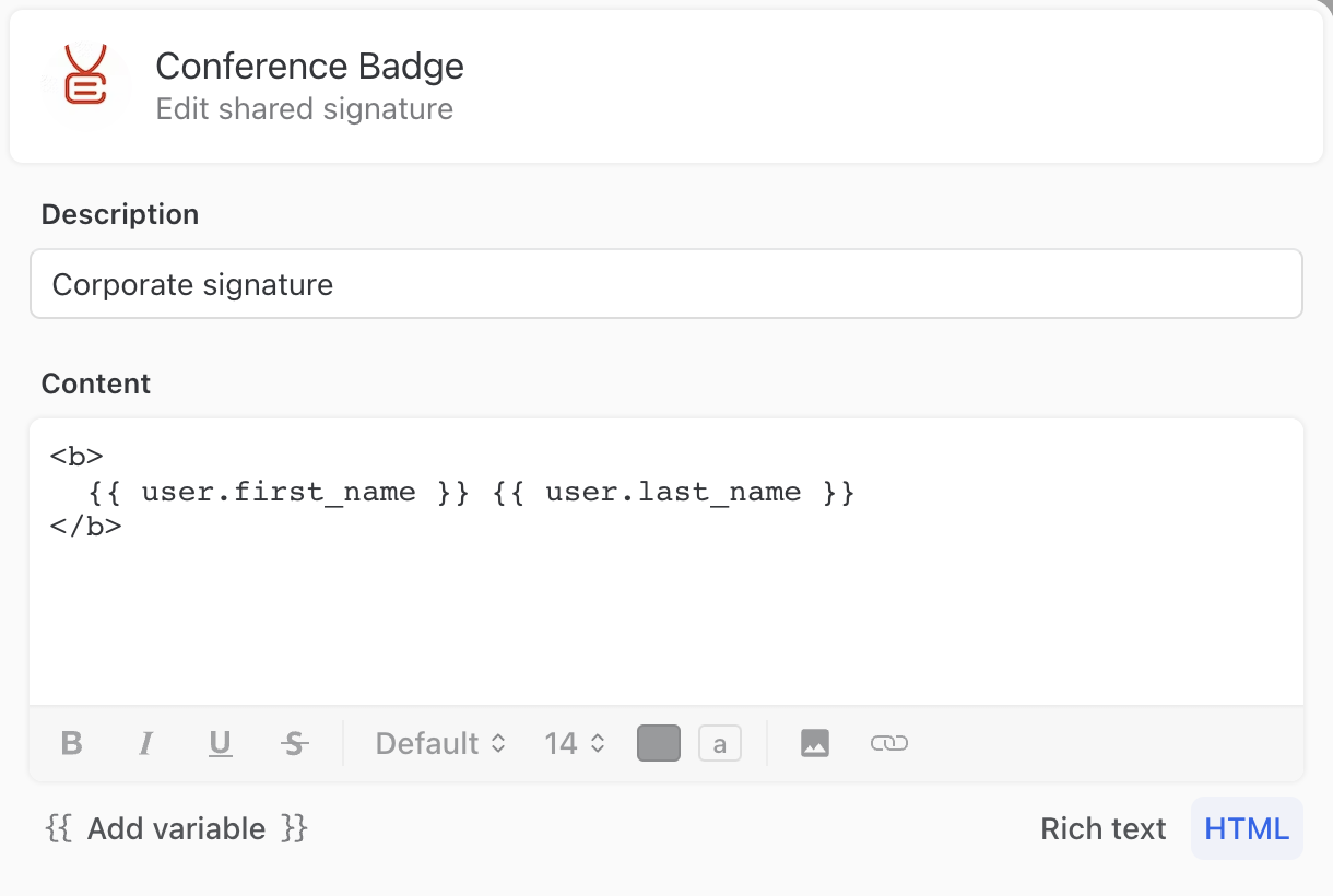 Insert dynamic content to managed signatures