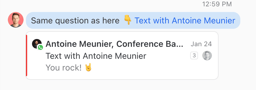 Screenshot of Missive's conversation links for cross-referencing