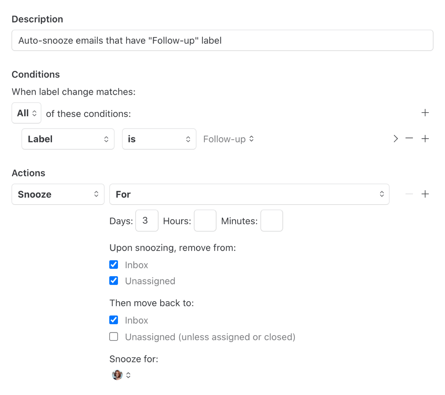 Auto-snooze follow-up rule