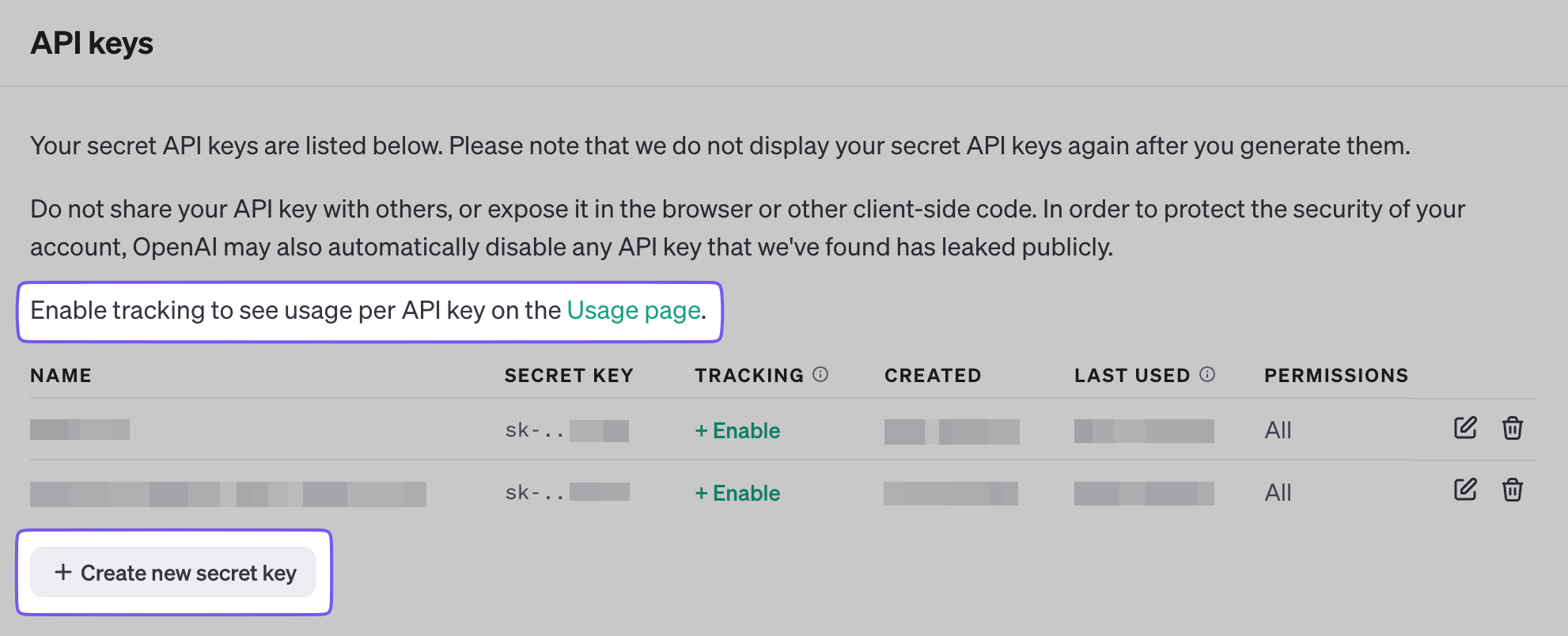 OpenAI API Key button highlight