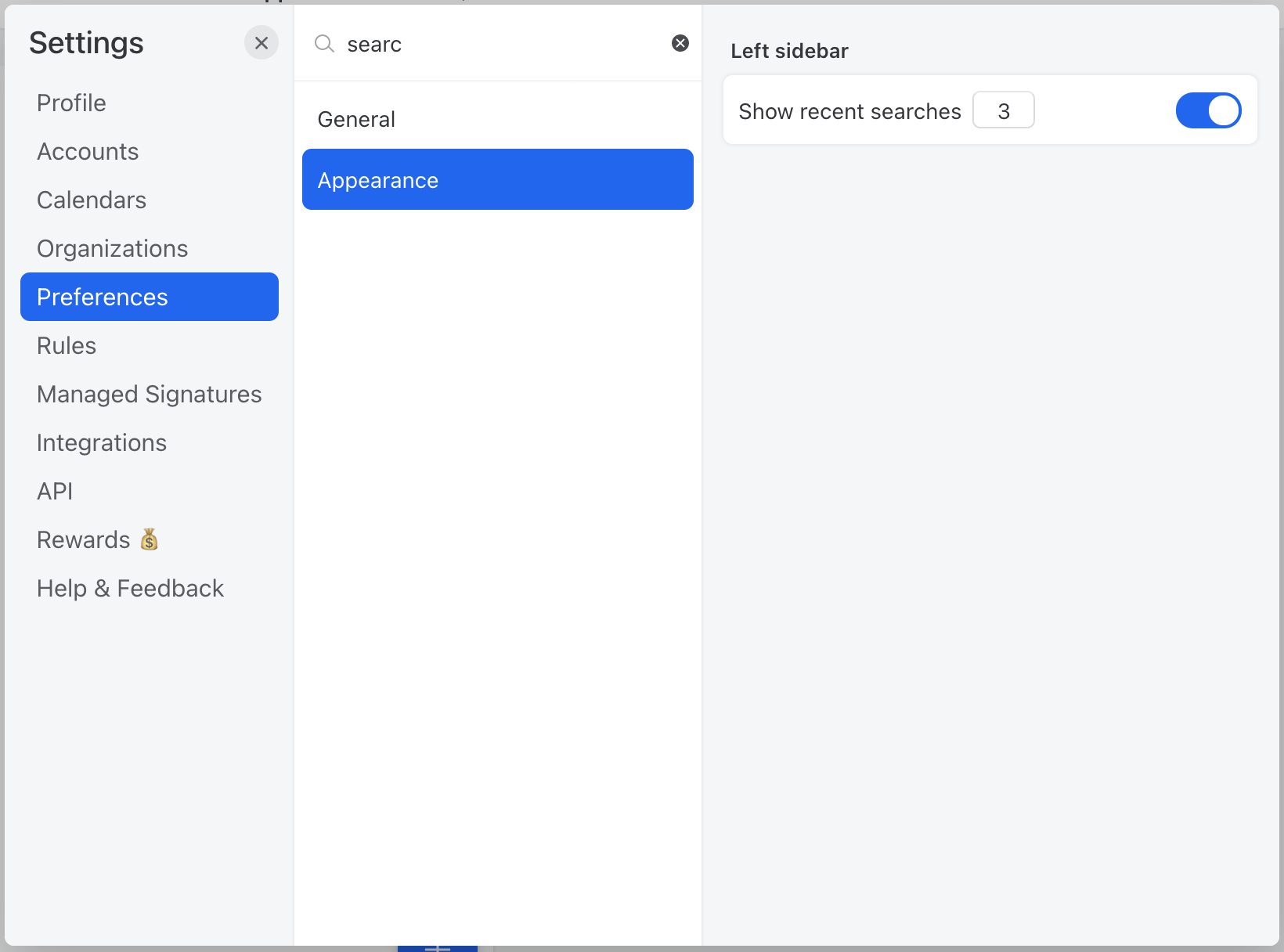 Image showing how to disable pinned searches