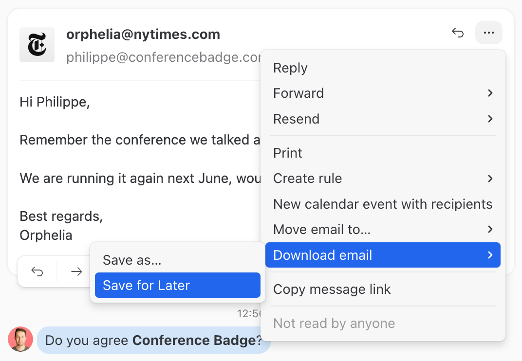 Save for later an email