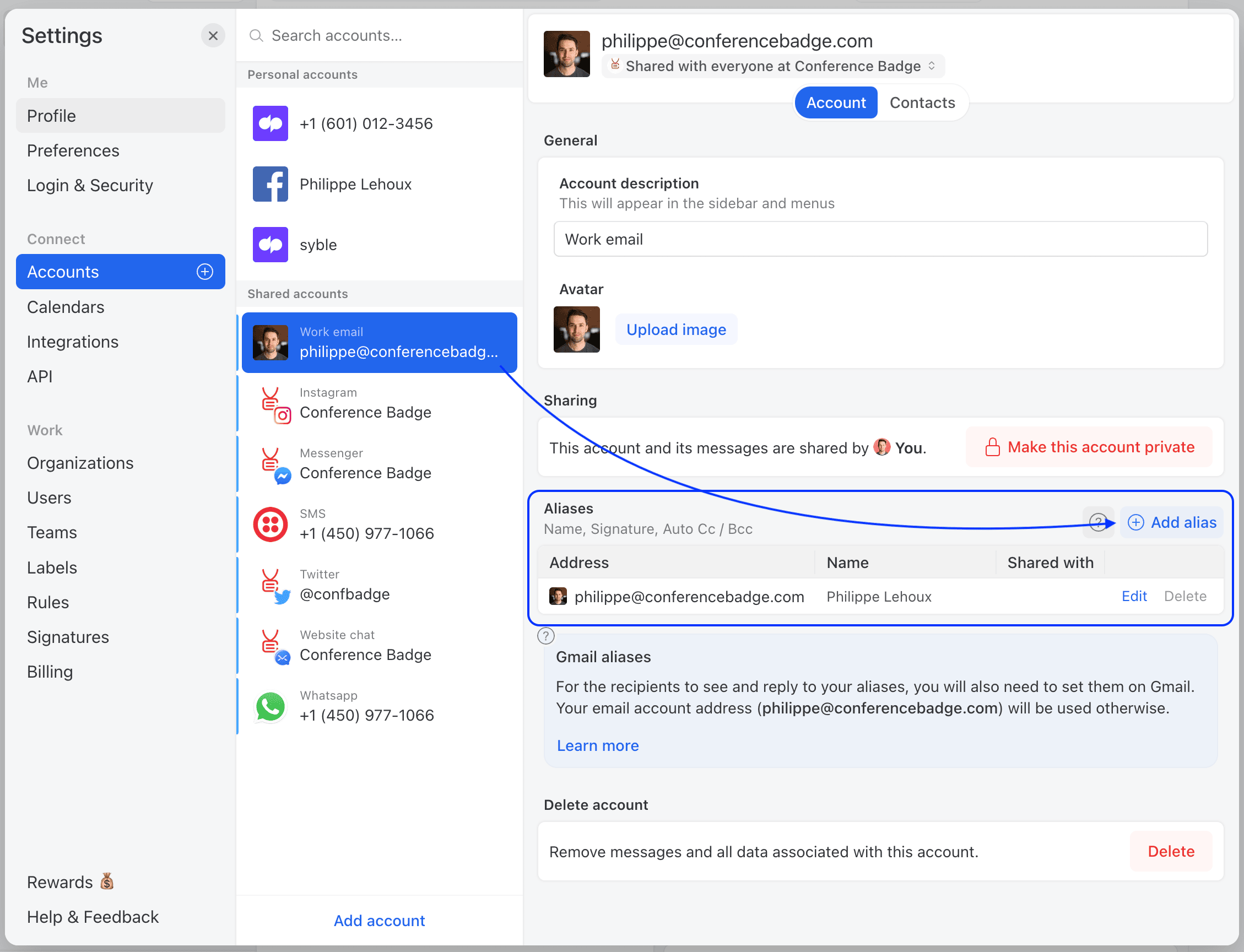 Image showing how to add new aliases
