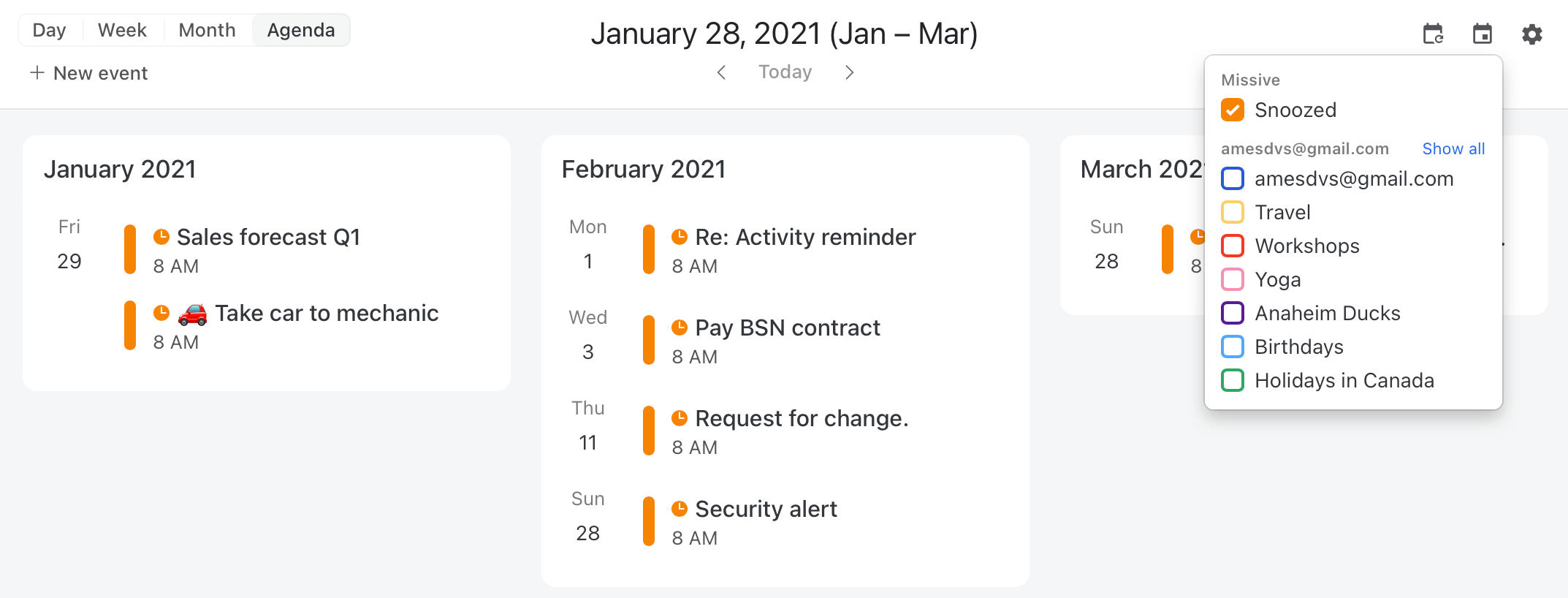 Show snoozed conversation in a calendar view