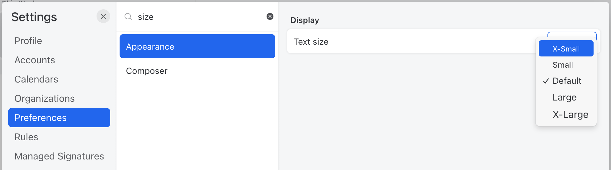 Image showing where to change the text size