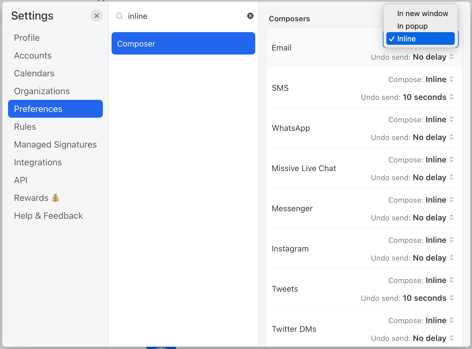 Image showing the different draft composer settings