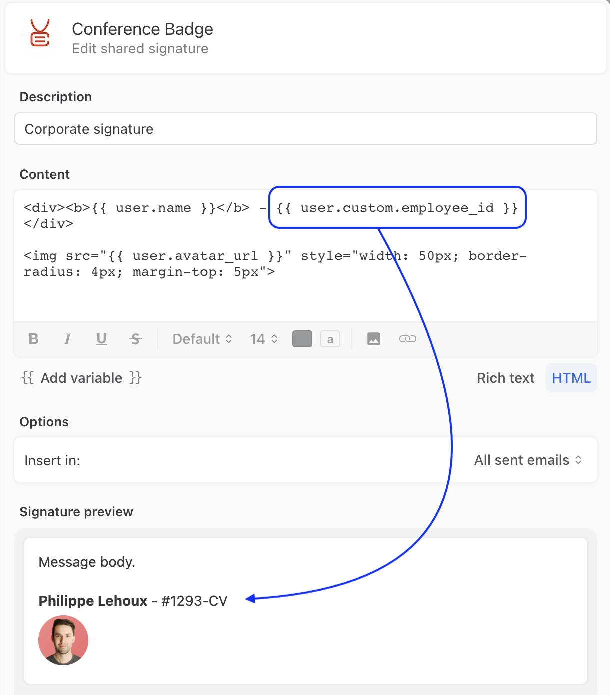 Employee ID in managed signature