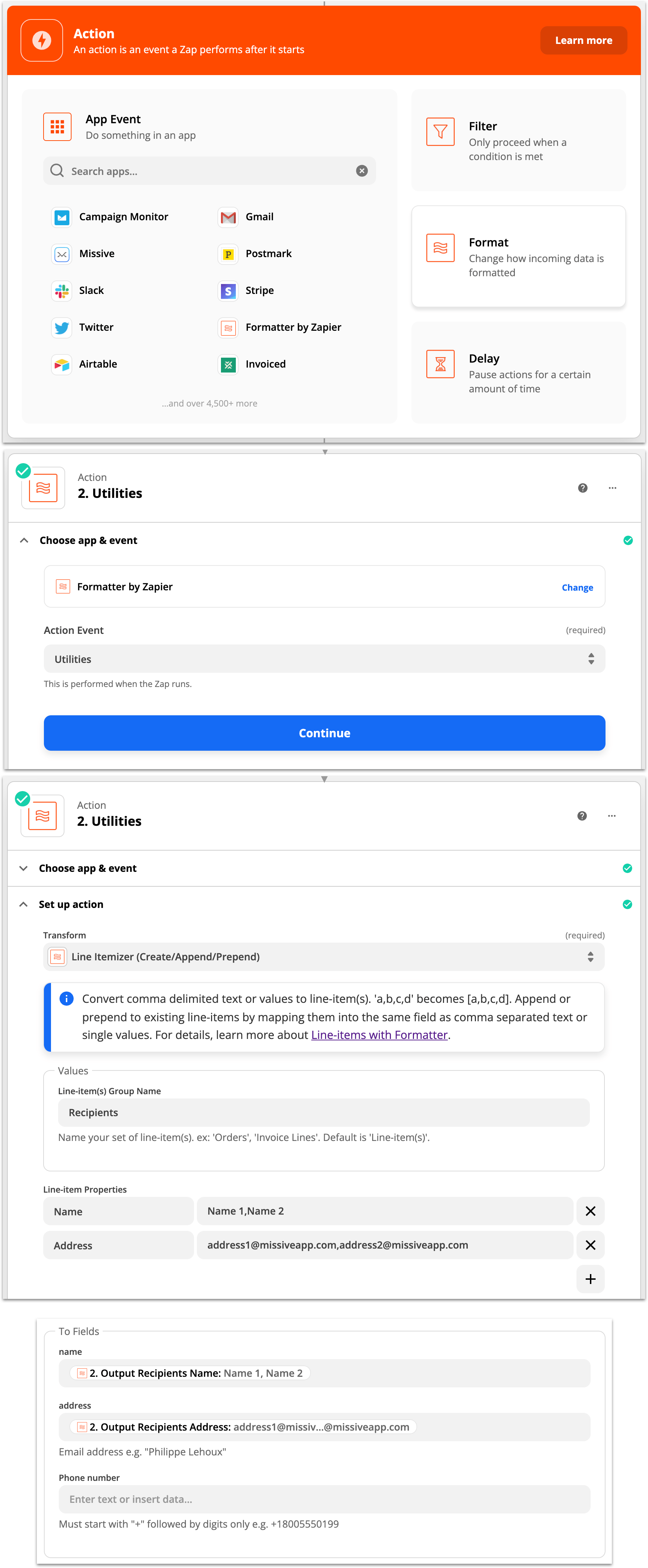Zapier multiple to fields
