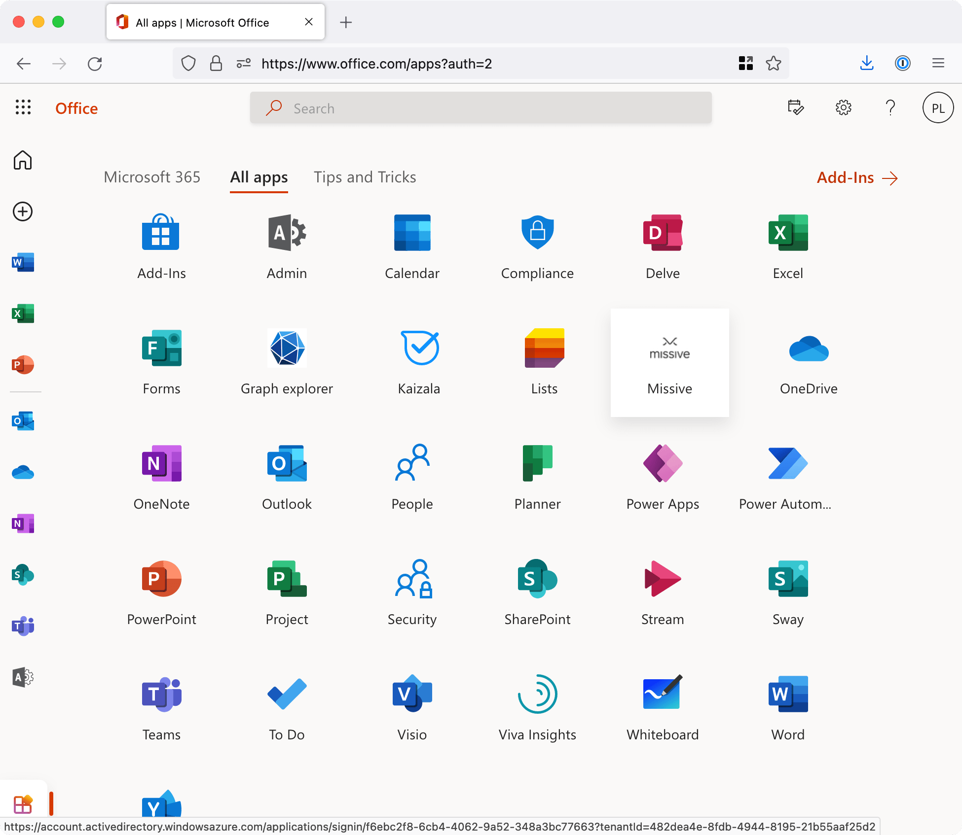 Log in from your Office 365 dashboard