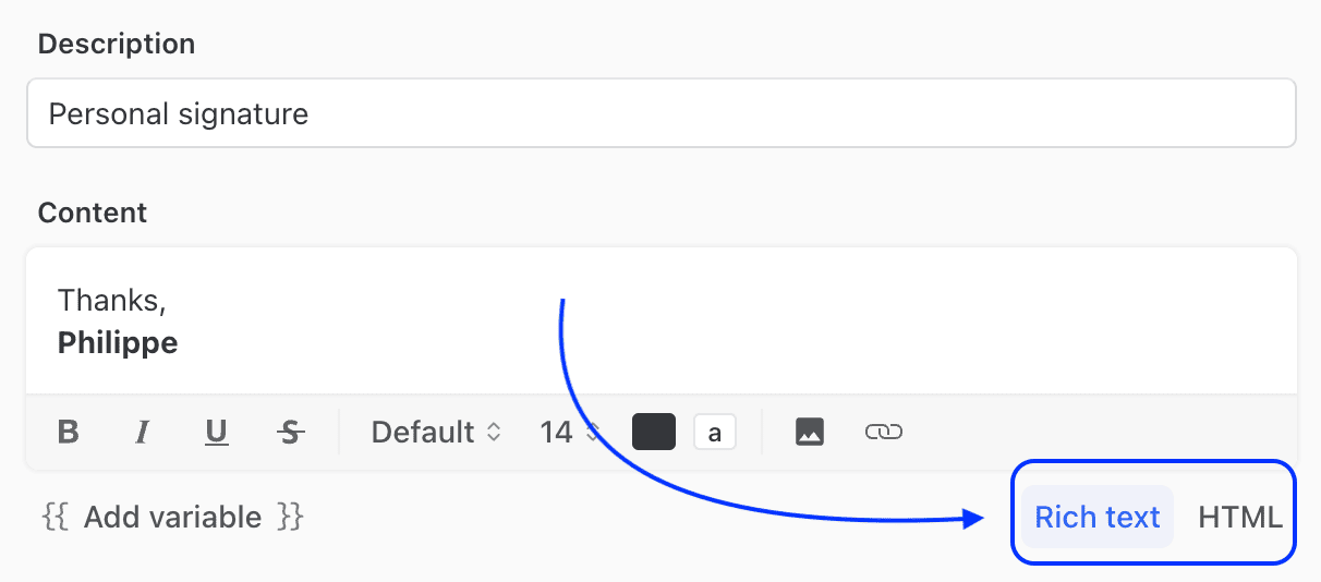 Rich Text managed signature