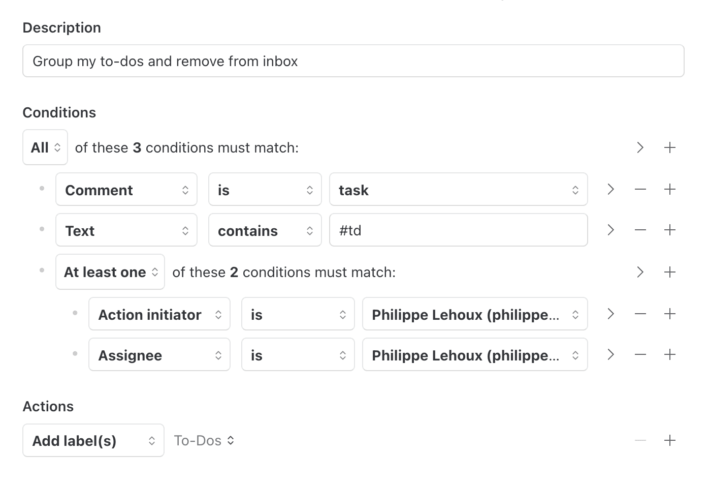 Nested conditions for to-do workflow