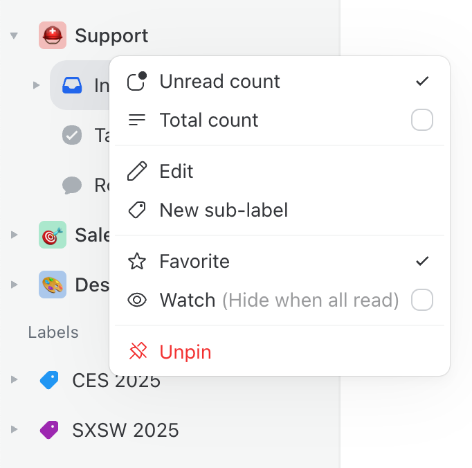 Hide labels from the sidebar