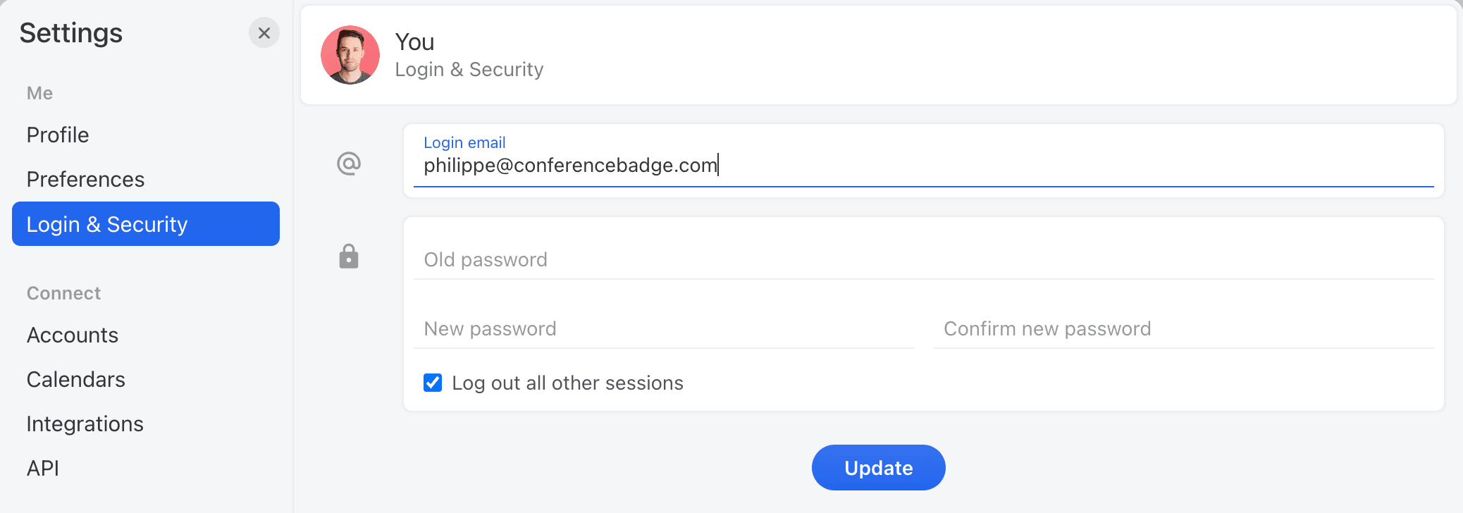 Image showing where to change your Missive account email address