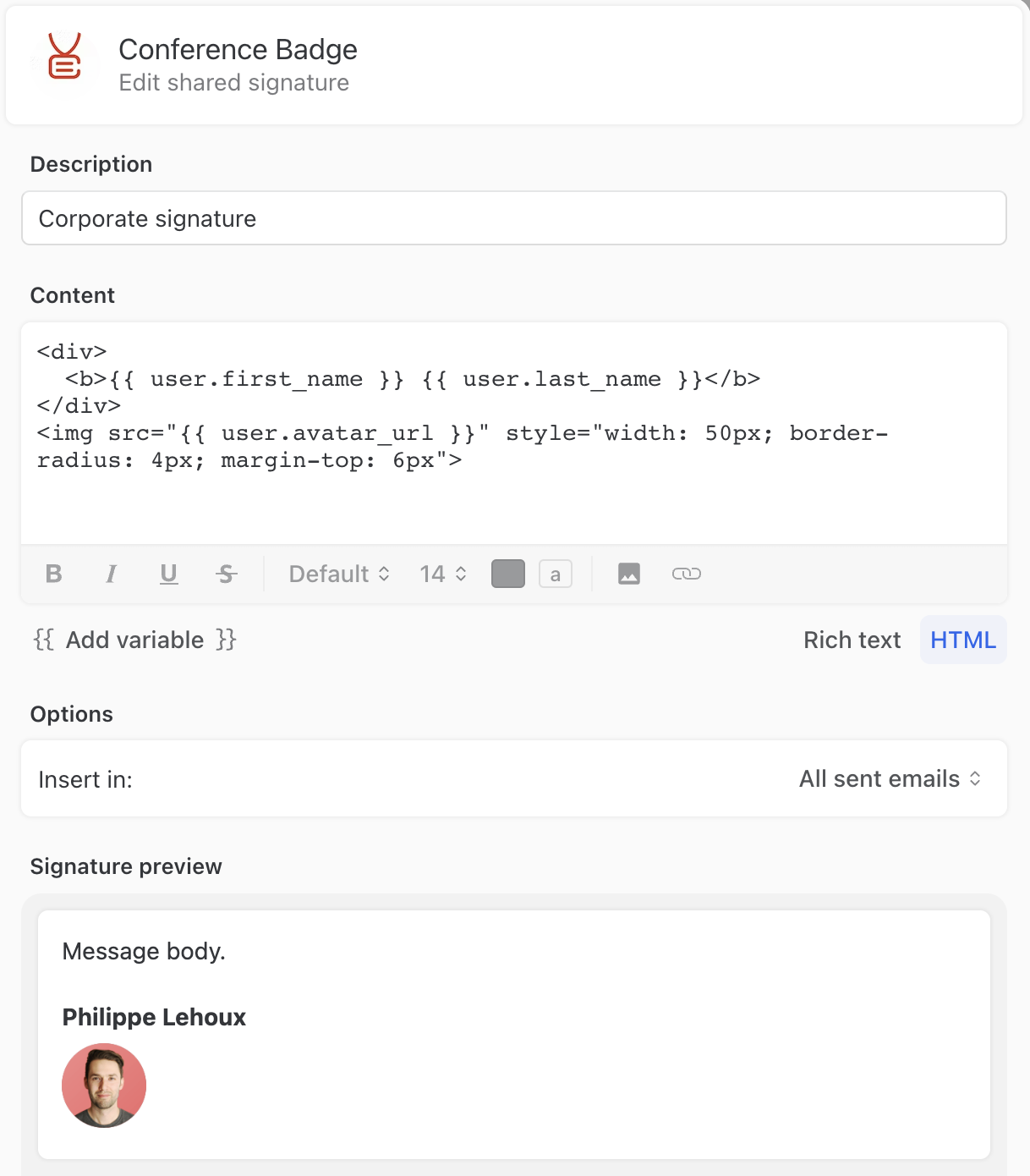 Insert dynamic images to managed signatures