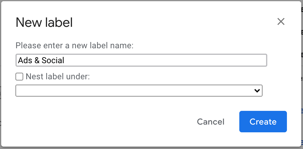 Create label in Gmail